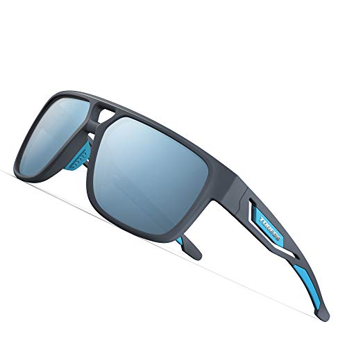 TOREGE TR14 Polarized Sports Sunglasses – Matte Grey & Light Blue