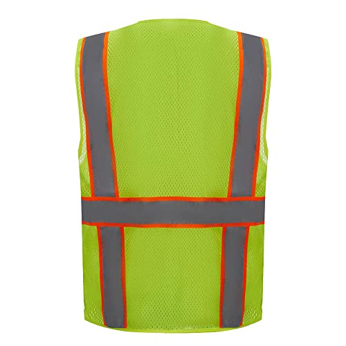 ANSI/ISEA 107-2020 Class 2 Deluxe Mesh Multi Pockets Surveyor Vest Neon Green3