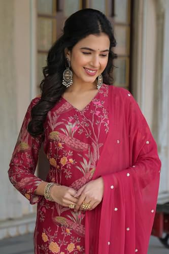 Image of ANNI DESIGNER Women's Cotton Blend Straight Printed Kurta with Pant & Dupatta
