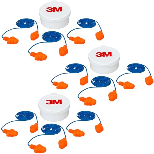 3M Corded Reusable Earplugs 3 Pack Noise Reduction Rating (NRR) 25 dB Easy to Use & Insert Pliable & Tri-Flange Design Enhances Comfort & Fit Orange Ear Plugs (90716H3-DC) 3 Pair (Pack of 3)