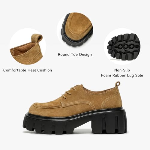 Image of BEAU TODAY Platform Oxfords for Women, Leather Chunky Lug Sole Dress Shoes | Genuine Cowhide Upper, Pigskin Lining, Lightweight Non-slip Foam Rubber Sole, Heel Pillow Design, Formal Office or Daily Wear