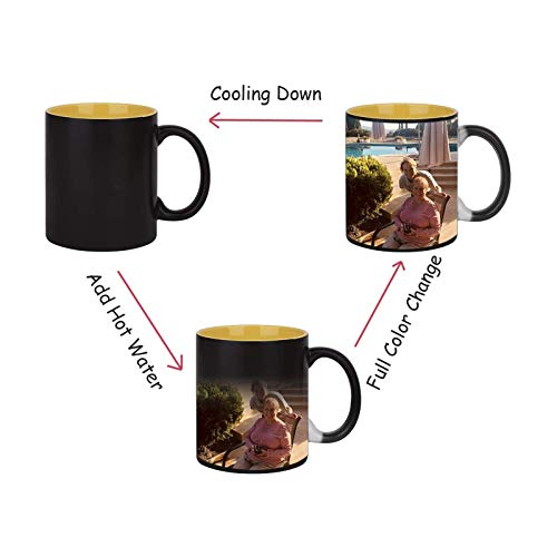 Customized Color Changing Mug Gift-- Ceramic Colored Inside Black Mug Heat Changing Coffee Cup With Personalized Photo Cup & Spoon Set #TOP1