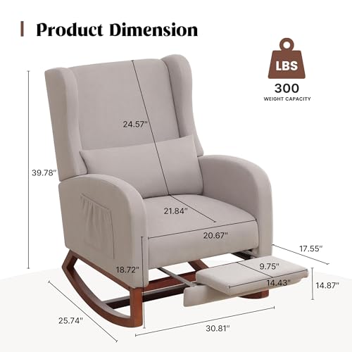 Image of HCHAIRH Rocking Chair Nursery, Nursery Rocking Chairs with Foot Rest, Comfy Glider Rocker Nursing Chair with Back Pillow for Nursing, Living Room, Bedroom, Light Grey