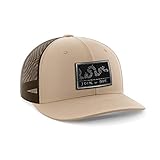 Join Or Die Flag Black Leather Patch Hat (Khaki/Coffee) - Adjustable Trucker Hats with Snapback