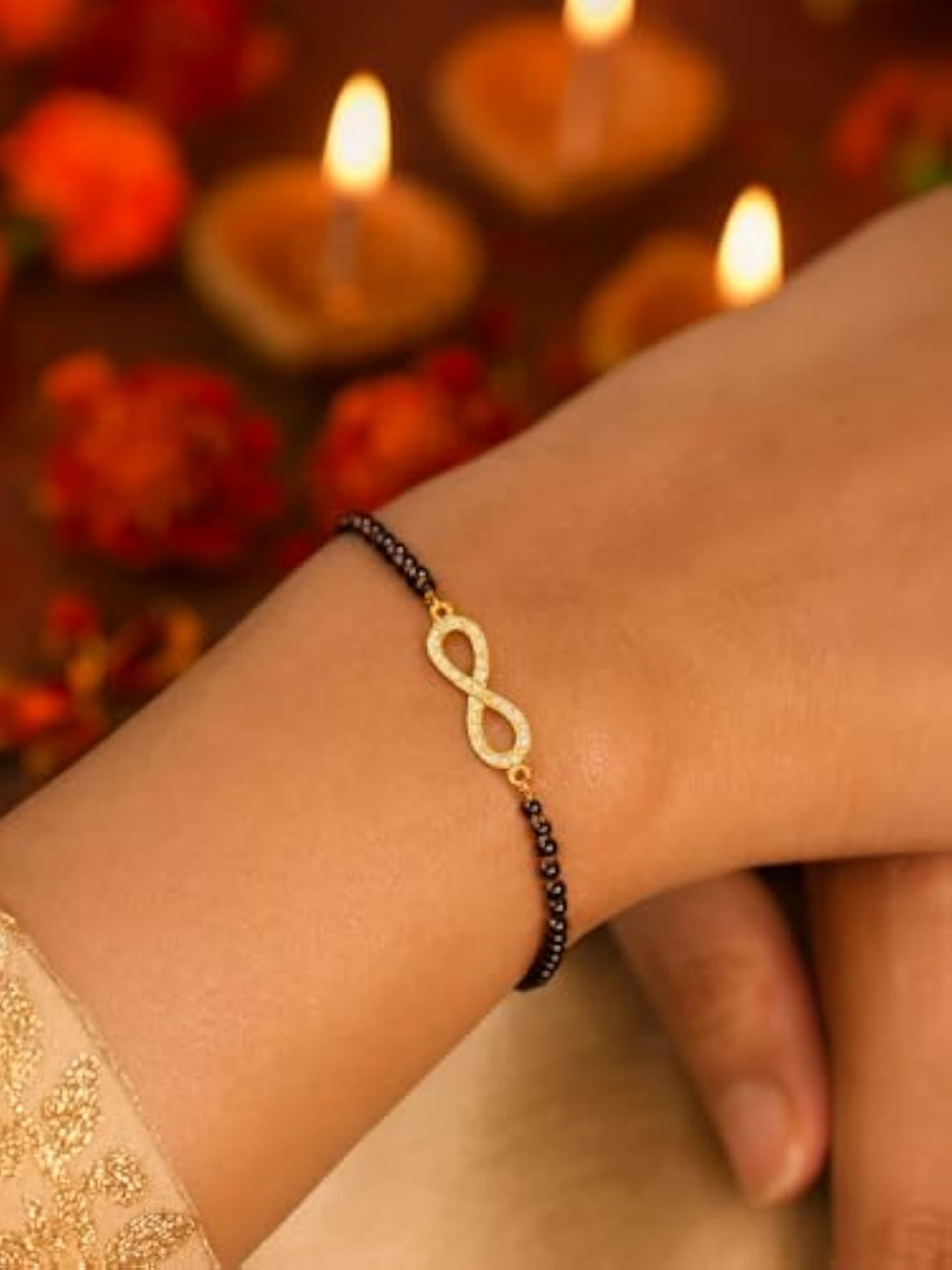 Gold Plated American Diamond Infinity Mangalsutra Bracelet for Women