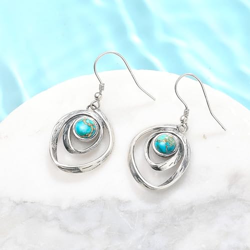 Turquoise Earrings for Women 925 Sterling Silver Pearl/Black Onyx/Opal Dangle Earrings Vintage Spiral/Wire Wrapped/Beads & Rope Ear Hook Earrings2