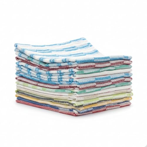 Image of 10 Pcs Dishcloths | 12x16 Inches | Bulk Cotton Kitchen Cleaning Dish Cloths | Scrubbing Wash Cloth Sets | Multipurpose Cloth | 100% Cotton. (Multicolor, Set of 10)