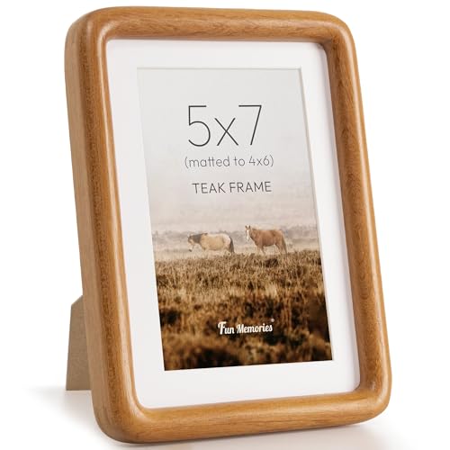 5x7 Picture Frame, Solid Teak Wood Frame with Real Glass,