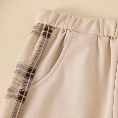 Image of Boy Clothes Fall Winter Outfits Long Sleeve Plaid Patchwork Button Down Shirt + Casual Pocket Sweatpants 5-14 Years