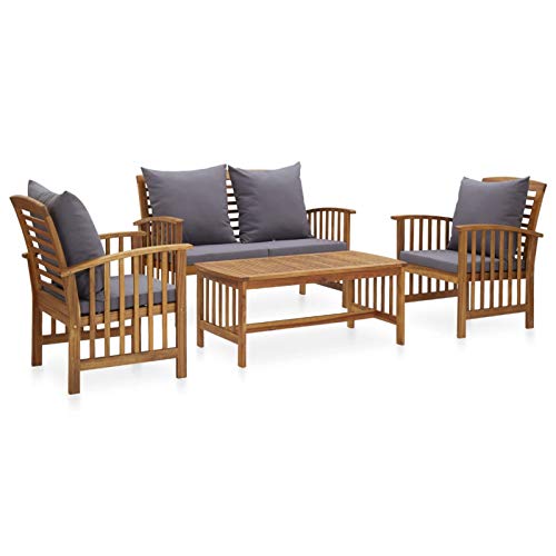 Deufre Conjunto de Terraza o Balcón de Madera 4 Piezas, Conjunto Mesa y Sillas Terraza Exterior, Set Muebles de Jardin, con Cojíns Grueso Extraíble Gris Oscuro