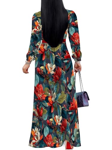 Image of SUZONANA Plus Size Dresses for Women Floral Print Maxi Dress Flowy 3 /4 Sleeve with Belt