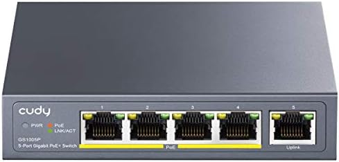 Cudy GS1005P 5 Port Gigabit Ethernet Unmanaged PoE+ Switch, with 4 x PoE+ @ 60W, Desktop/Wall, Sturdy Metal Fanless Housing, 802.3af, 802.3at, Shielded Ports, Traffic Optimization, Plug and Play