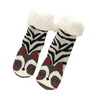 Women's Plush Animal Slippers and Socks, Extra-thick Cashmere Lining, Non-slip, Comfortable and Warm Indoors During Winter (Striped raccoon)