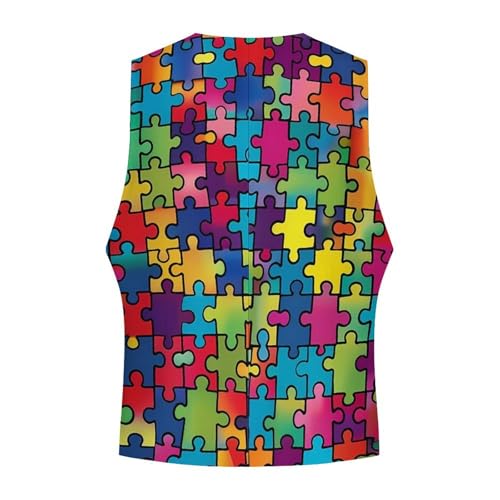 Autism Awareness Puzzle Casual Suit Vest for Men Formal Business Dress Regular Fit Waistcoat for Tuxedo4