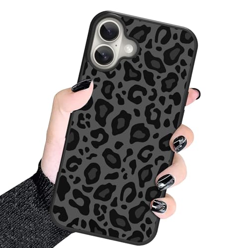 Image of KANGHAR Case Compatible with iPhone 16,Black Leopard Design | Tire Texture Non-Slip +Shockproof Rugged TPU Protective Case for iPhone 16 6.1 Inch