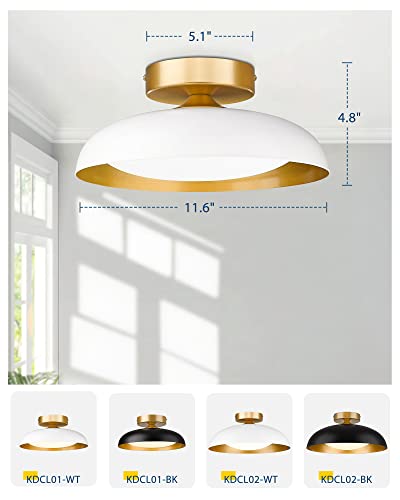 Kudos Flush Mount Ceiling Light, 12-Inch Led Ceiling Light Fixture, White And Gold Finish, 12W 1200Lm Light Fixtures Ceiling Mount For Bedroom, Hallway, 3Cct Adjustable, Kdcl01-Wt #TOP4