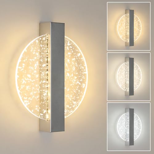 Comely Applique Murale LED Moderne, Argent 12W 3 Températures de Couleur 3000K/4500K/6500K Lampe Murale LED Pour Chambre à Coucher, Salon, Salle à Manger,...