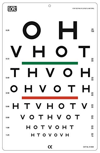 HOTV Distance Eye Chart with Red/Green Lines 20 Ft
