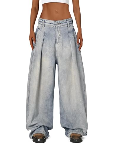 Aelfric Eden Wrinkle Washed Loose Jeans Wide Leg Baggy Jean High Waist Denim Pants
