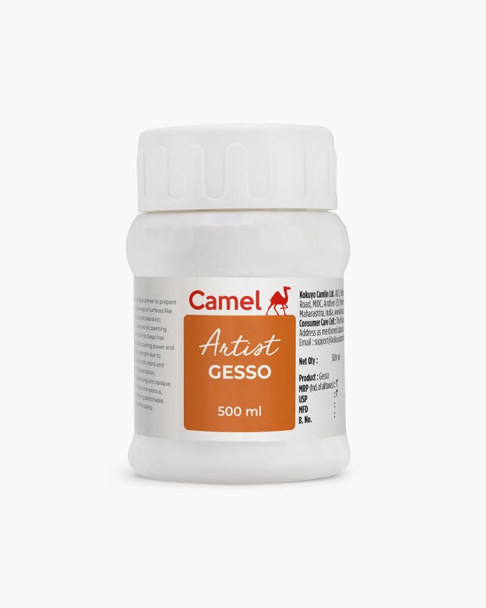 Image of Camel Artists Gesso White 500 ml | Acrylic Primer for Canvas, Paper & Wood | Smooth Base for Acrylic & Oil Painting