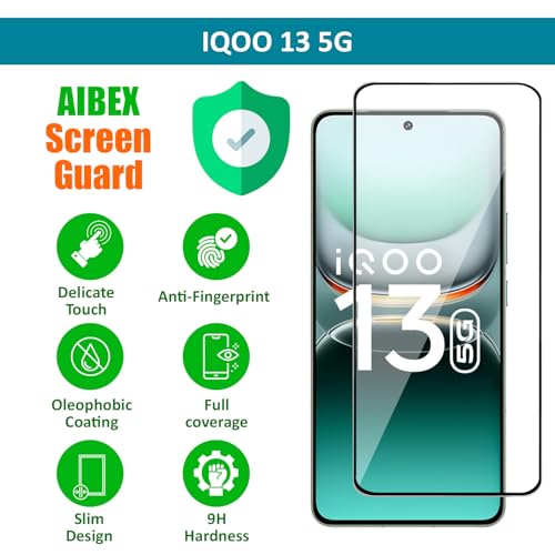 Image of AIBEX Tempered Glass for IQOO 13 5G | 9H Hardness | Anti-Glare & Anti-Fingerprint | Water Resistant | Edge-to-Edge Full Screen Protector | Bubble-Free Installation