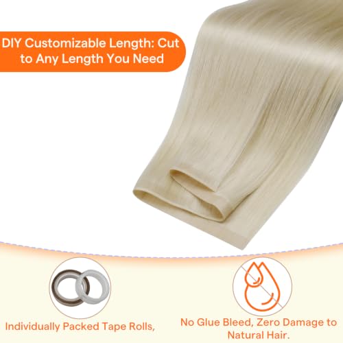 Image of Full Shine Hand Tied Tape in Extensions Human Hair, 60 Ash Blonde | 50g 20 Inch, Human Hair Tape in Extensions with Skin Weft and Silky Straight Texture, Bridal Hairstyles and Lightweight Wear