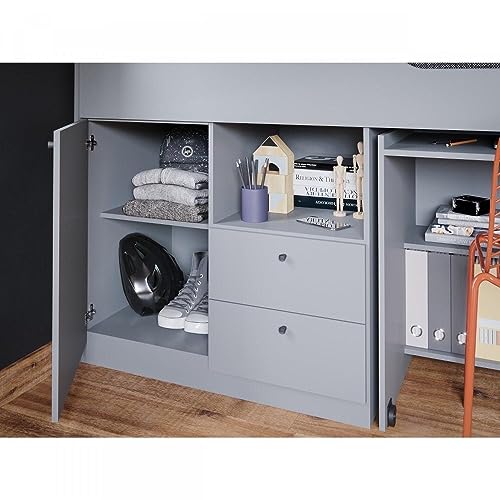 Cama Multifunção 1 Porta 2 Gavetas com Escrivaninha e Escada 3 Nichos Aila Cimol Grafite