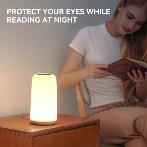 image for ROOTRO Touch Bedside Table Lamp, [Sleek Design & RGB Mode] 3 Way Dimma