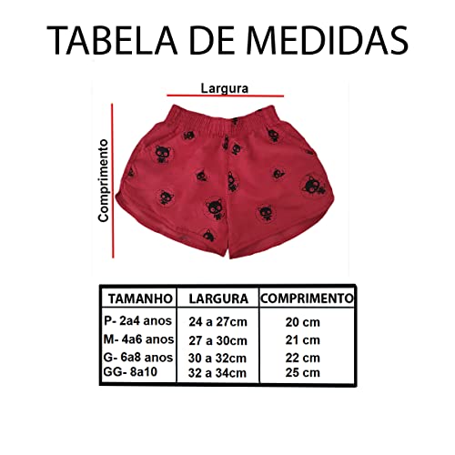 Kit 4 Short Infantil Tactel Feminino Estampado Juvenil Verão TAMANHO:GG;COR:VARIADAS;Genero:Menina