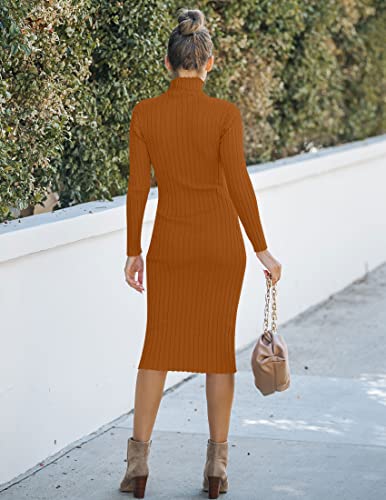 Image of MEROKEETY Women's Ribbed Long Sleeve Sweater Dress High Neck Slim Fit Knitted Midi Dress