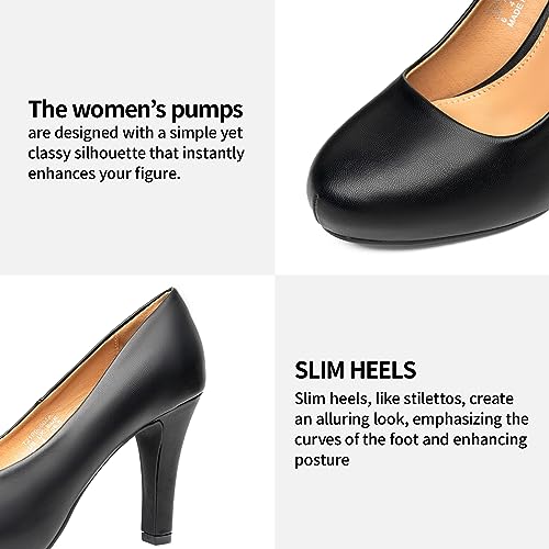 Trary Women's Heels for Women, Black Heels White Heels Brown Heels Nude Heels, Low Platform Heels, IN3.2 High Heel Closed Round Toe Pumps Dress Office Wedding Shoes for Women3