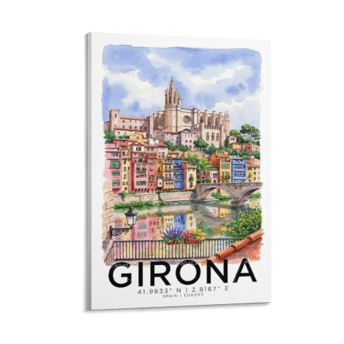 Poster de voyage Gérone aquarelle 30x45 impression paysage urbain
