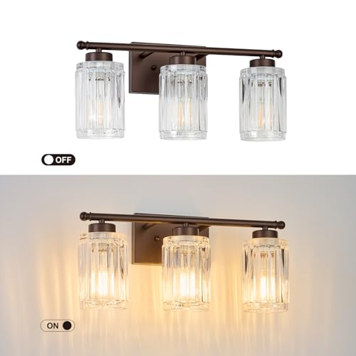 Image of 3 Light Bathroom Light Fixtures Modern ORB 18 Inch Vanity Lights for Bathroom Lighting Fixtures Over Mirror with Thickened Glass Shade for Cabinet Mirror Bedroom Hallway