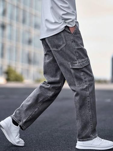 Image of TAGAS Men's Mid Rise Relaxed FIT Denim Jeans | Cargo | Multi Pocket Pant | Loose Fit Jeans | MDJ-19, Black, 30