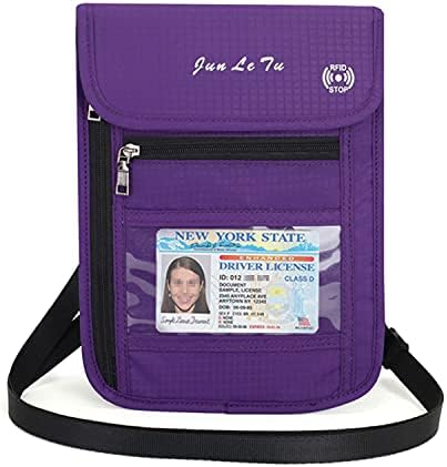 Wealth & Strength Passport Holder Neck Pouch With RFID Blocking-Travel Neck Wallet to Keep your Cash, Credit Cards and Documents Safe For Men & Women (Purple)