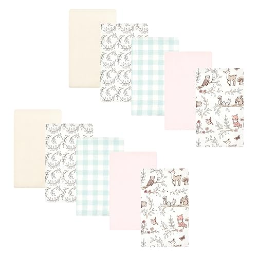 Image of Hudson Baby Unisex Baby Cotton Poly Flannel Burp Cloths, Girl Woodland Pals 10-Pack, One Size