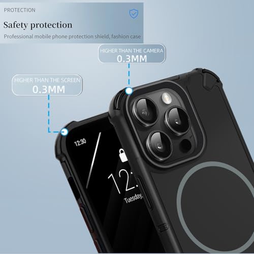 Image of KARWAN Tough Shockproof Back Case Cover Compatible with iPhone 14 Pro Max Dual Layer Armor Protection with Matt Finish Edge Guard Bumper Heavy Duty Cover with Magnetic MagEase Wireless Charging(Black)