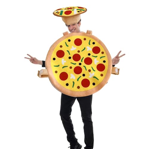 Lot de 2 Costume de Pizza avec Chapeau pour Adulte Enfant Chapeau de Pizza Mignon Vêtements de Fête Nourriture Fantaisie pour Halloween Carnaval Cosplay Spectacle Parental sur Scène Jeux de Rôle