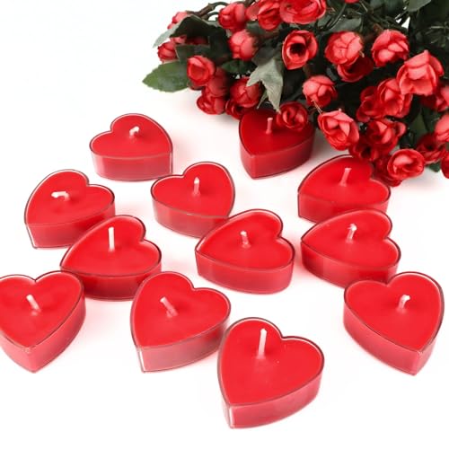 Shraddha Creation Scented Candles For Home Decor, Rose Fragrance, Heart Shape, Red Color, Pack Of 12, 3.5 X 1.5 Cm - Wax