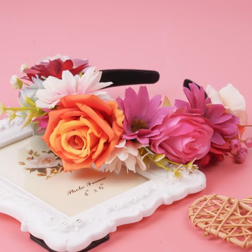 LOPHE Bohemian Wedding Floral Crown Headband with Delicate Artificial Rose Blooms - Image 4