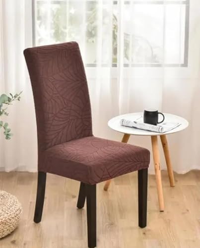 Image of BLACK SPADE Turkish Embossed Dinning Velvet Chair Cover Set of 6 || Stretch Removable Washable Short Dining Chair Cover Protector Seat Slipcover (Pack of 6) (Brown Leaves)
