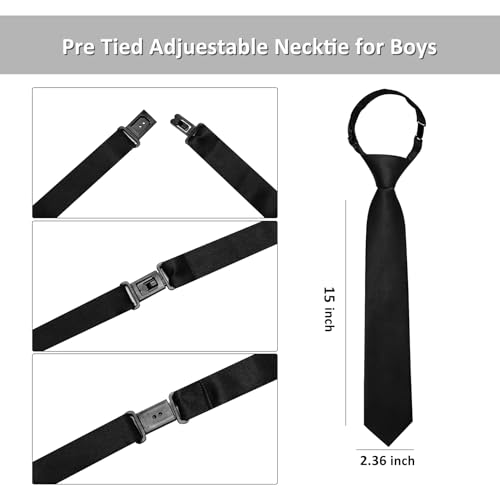 Image of Barry.Wang Boys Ties Pre-Tied Satin Solid Color Kids Tie Pocket Square Set Adjustable Formal Necktie Graduation School