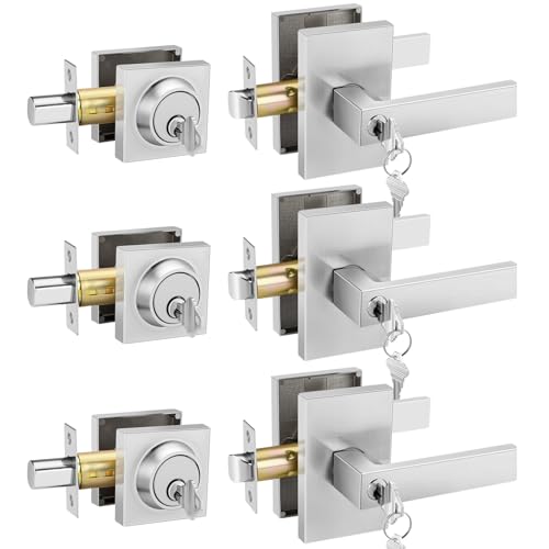 Haidms 3 Packs Brushed Nickel Exterior Door Lock Set with Deadbolt