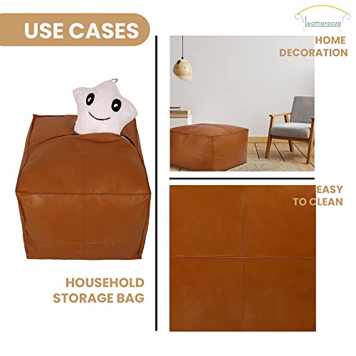 Leatherooze Amazing Square Unstuffed Ottoman Pouffe Moroccan Leather, Ottoman Square Pouf, Light Tan Handmade Footstool Square Pouffe Moroccan (34 * 34 * 18 Inch) #TOP5