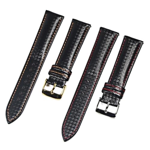 Bracelet montre 20mm HMFang cuir véritable carbone et coutures rouges