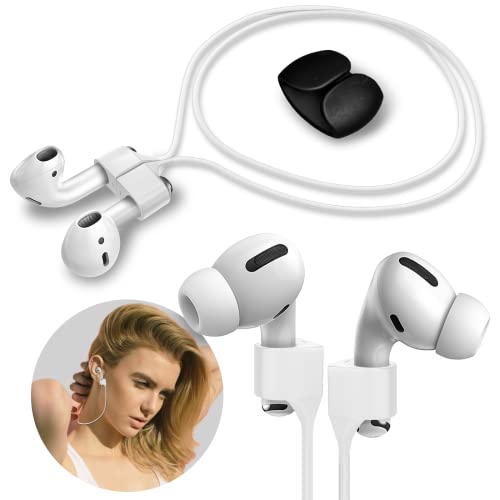 Woyinger Strong Magnetic Airpods Strap, Silicone Anti-Lost Cord Sports Lanyard With Extra Tangle-Free Cable Storage Case, Compatible With Airpods 3Rd / 2Nd Generation / Pro / 1(White) #TOP18