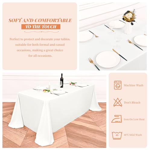 Showgeous 6 Pack Ivory Rectangle Tablecloth, 90 x 156 Inch, Wrinkle & Stain Resistant, Polyester, For 8FT Table, Wedding, Parties by Showgeous - Image 6