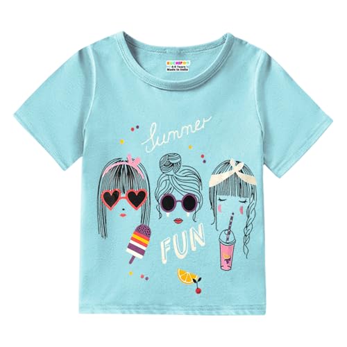 Image of Kuchipoo Girls Half Sleeves Regular Fit Cotton T-Shirt
