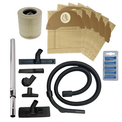 Kit de servicio completo compatible con Karcher A2504 tipo MV2 WD3 Series incluye manguera, tubo de extensión telescópico, herramientas de suelo, herramientas manuales, 10 bolsas y filtro de cartucho