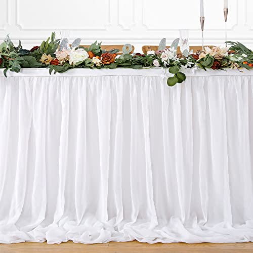 White Table Skirt Chiffon 9Ft Sheer Tablecloth For Birthday Party Sweetheart Cake Table Decoration Wedding Table Skirt #TOP2